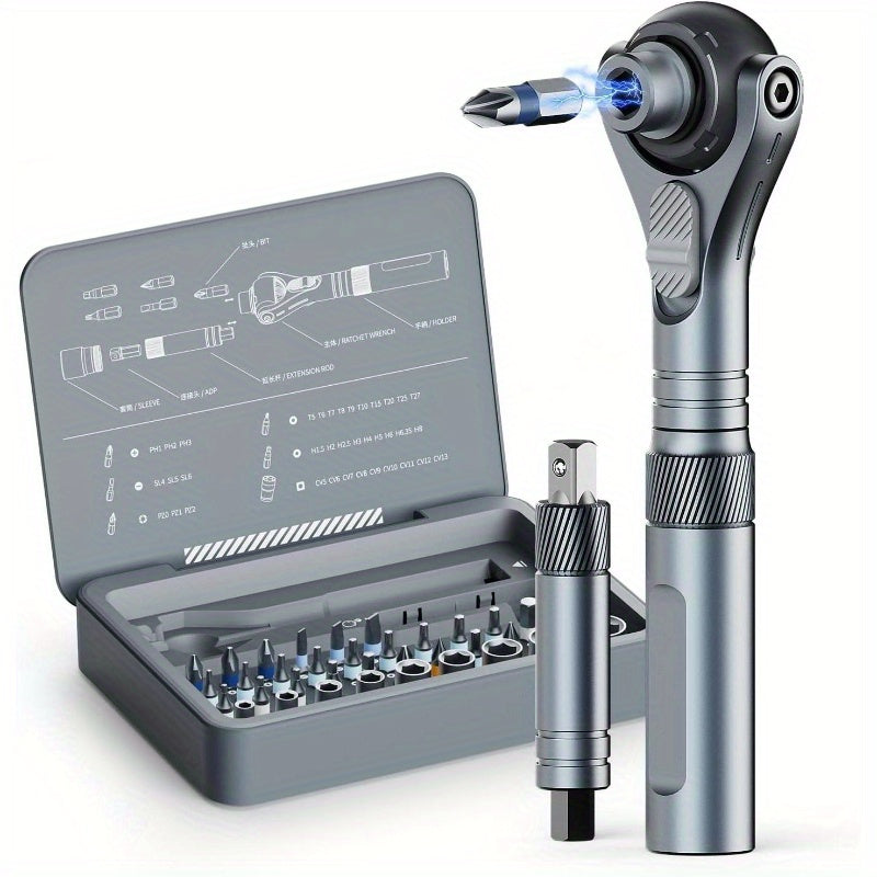 40-in-1 Heavy-Duty Ratchet Screwdriver Set with Magnetic Quick-Release Mechanism, 45-Tooth Ratchet & S2 Steel Construction - 14-Speed/ Torque Settings, Ergonomic Grip, Compact Case with Bit Storage - Ideal for Automotive, Home, Electronics Repair