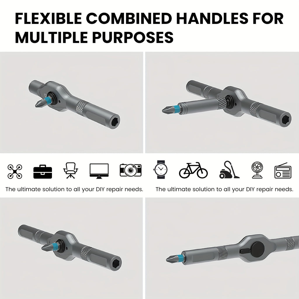 24-in-1 Magnetic Screwdriver Set, Multifunctional Hand Tool Kit with Detachable T-Handle Ratchet, Iron Material, Uncharged Manual Operation, DIY Home Maintenance Tool Box