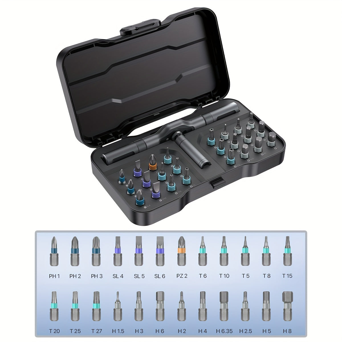 VMAN 25-in-1 Magnetic Ratchet Screwdriver Set, Chrome Vanadium Steel, Forward/Reverse Handle, Internal Hex Bits for Furniture, Car, Computer, Bicycle, DIY - Includes Carrying Case, Tool Kit | Compact Design | Durable Construction, Screwdriver Set