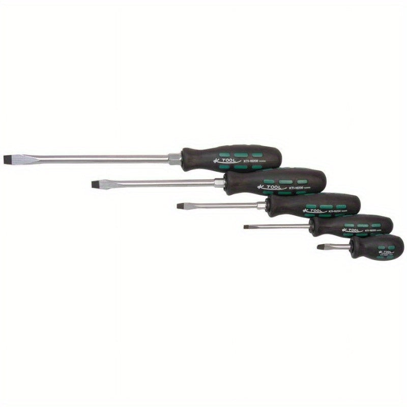 5pcs Slotted Screwdriver Set, Metal, Non-Electric, with Green and Black Handles, for Home Improvement and DIY Projects, Home Improvement Tools | Slotted Screwdriver Set | Durable Metal Construction, Screwdriver Set
