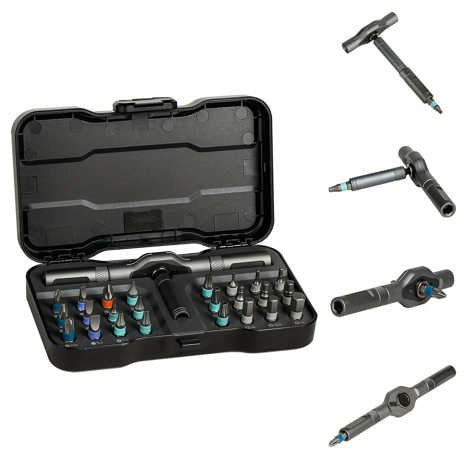 24-in-1 Magnetic Screwdriver Set, Multifunctional Hand Tool Kit with Detachable T-Handle Ratchet, Iron Material, Uncharged Manual Operation, DIY Home Maintenance Tool Box