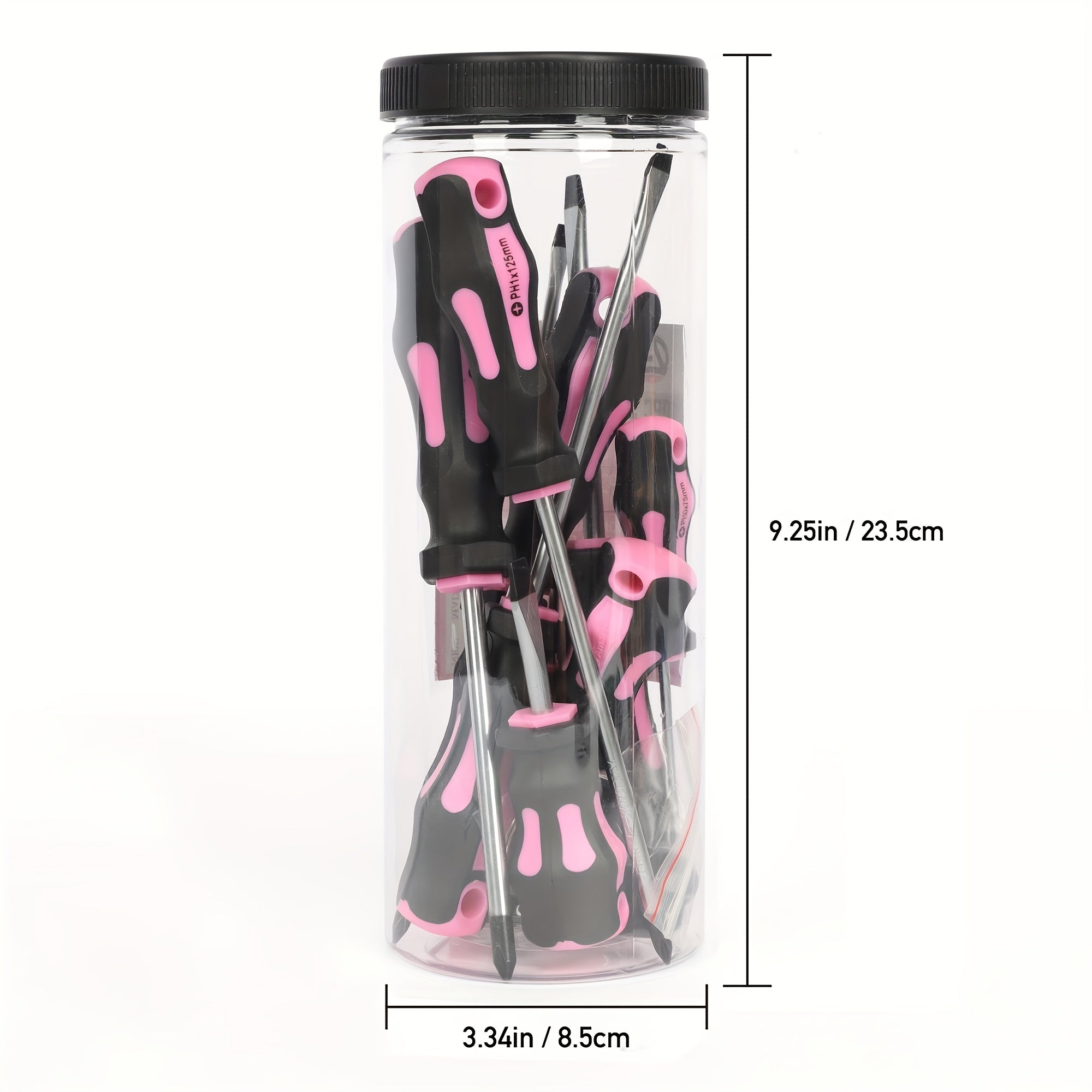 1 Set of Magnetic Screwdrivers, 5 Cross And 5 Slotted Professional Buffer Handle Screwdrivers, And Two Key Screwdrivers (Pink