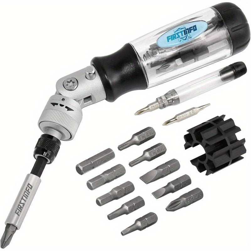 14pcs 5-Way High Torque Steel Balls Ratchet Screwdriver Set with Transparent Handle, Includes Bits for Watch and Glasses Repair, Watch Repair Tools, Ergonomic Grip, Precision Engineering, Multitool Screwdriver, Hobbyist Repairers, Compact Design, Durable