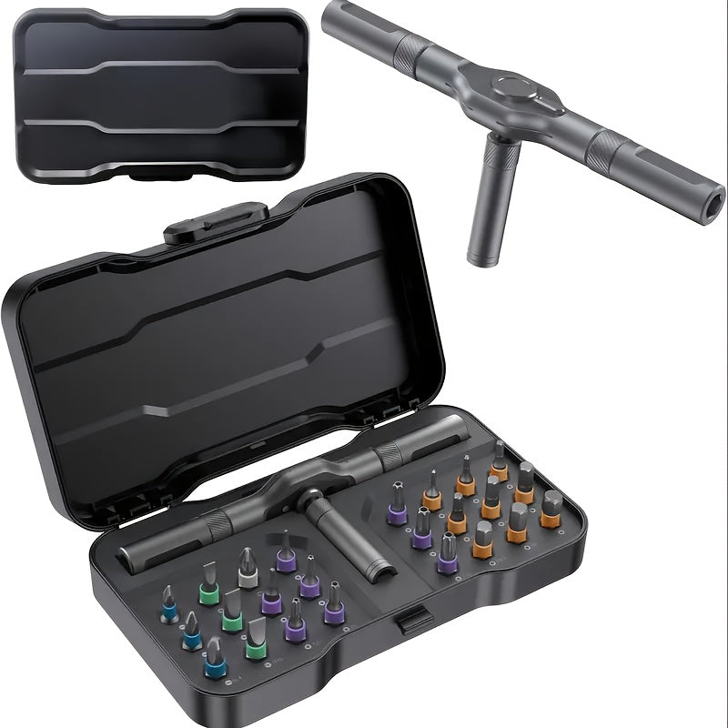 [Magnetic Screwdriver Set] 24-in-1 Magnetic Screwdriver Set | Multifunctional Hand Tool Kit with Detachable T-Handle Ratchet, Iron Material, Uncharged Manual Operation, DIY Home Maintenance Tool Box