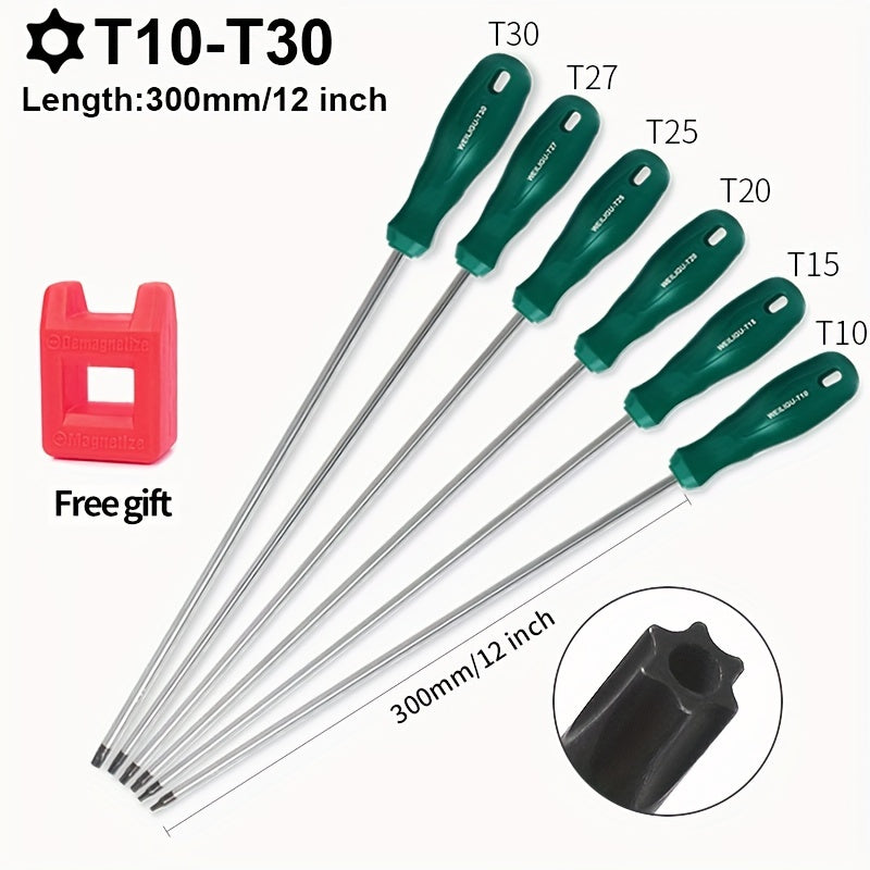 [Magnetic Hex Socket Screwdrivers] 6+1pc WEILIGU Magnetic Hex Socket Screwdrivers Set - 300mm/12inch Length, Chrome Vanadium Steel Heads - for Home Renovation, Manual Tool, No Battery Required