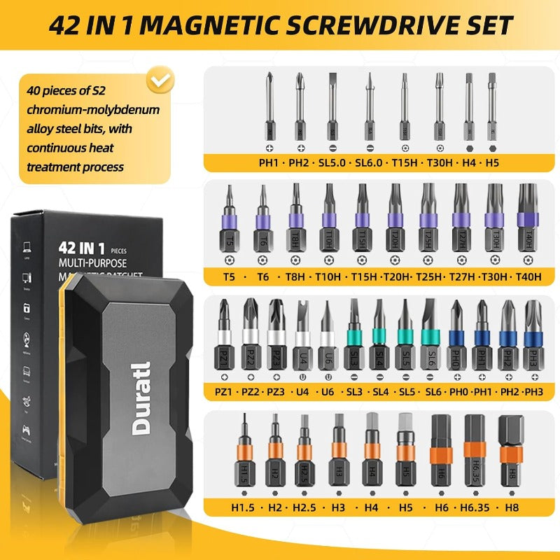 42-in-1 Magnetic Screwdriver Set with 40pcs Magnetic Bits - Portable, Compact DIY Repair Tool Kit for Furniture, Computer, and Bicycle Maintenance, Includes Ratchet Handle, No Power Required, Screwdriver Set|Compact Tool Kit|Magnetic Bits, Screwdriver Set