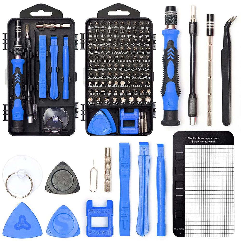 [122in1 VMAN Repair Kit] 122in 1 VMAN Electronics Repair Tool Kit, Precision Screwdriver Set | Carbon Steel, Non-Slip Handle, Flat/Phillips/Torx Heads, Polished Finish, Red & Blue, Professional Repair Equipment | Organized Tool Case, Durable Tool Set for