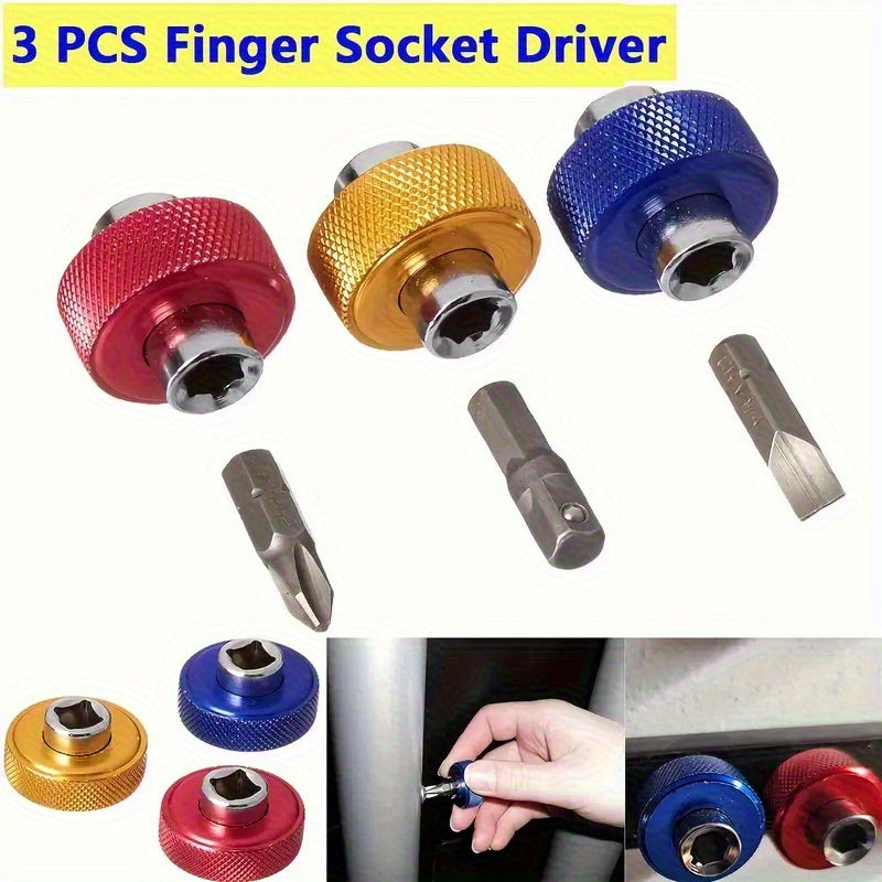 3pcs Mini Finger Screwdriver Set with Reversible Ratchet Wrench & Short Handle - 1/4" Drive, Compact & Lightweight for Tight Spaces, Multi-Surface Use (Plastic/Glass/Metal) - Ideal for DIY, Electronics, Automotive Repair - Durable Aluminum Construction,