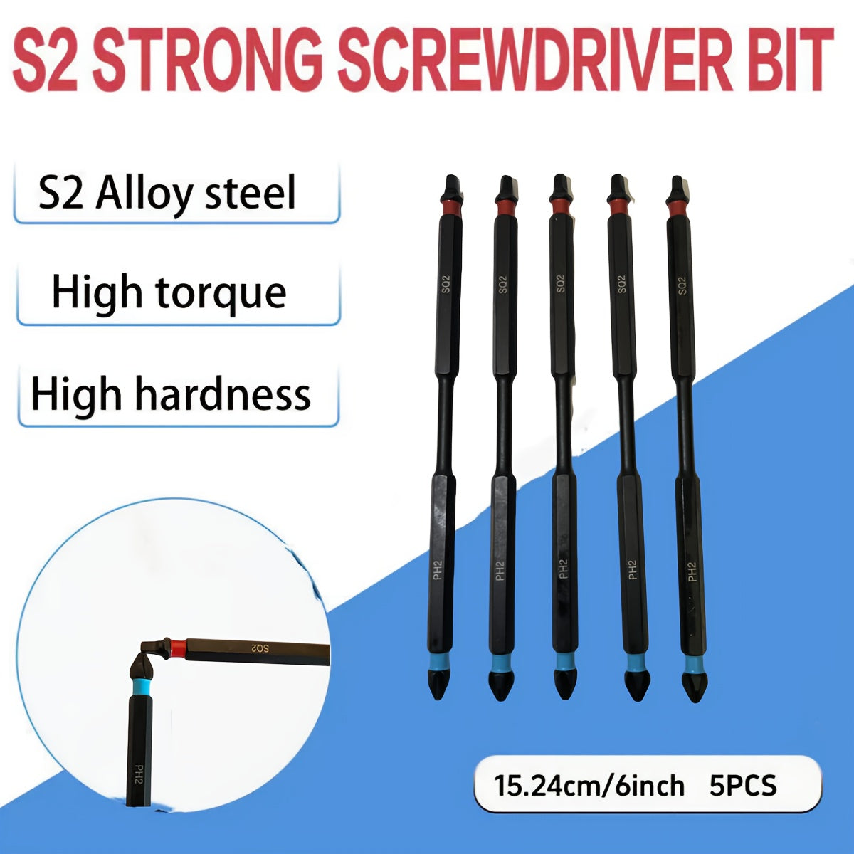 [5pcs Magnetic Screwdriver] 5pcs 6-inch High Torque Magnetic Screwdriver Set, S2 Alloy Steel, Double Head Design, PH2 and SQ2, Industrial Grade, No Battery Required