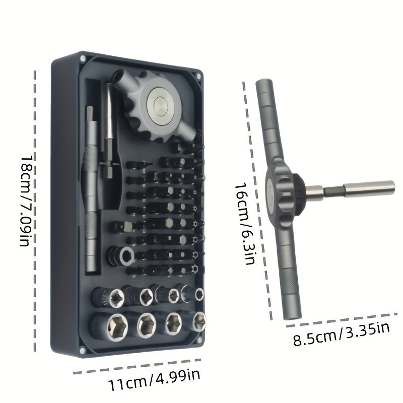 64in 1 Magnetic Gearless Ratchet Screwdriver Bit Set - Flat Handle for Narrow Space, 1/4 Inch Bit Set*27, Crv Nut Drivers*16, 4mm Bit Set*8 - Suitable for Repairing Mobile Phones, Computers, Cameras, Home Appliances, Furniture, Bicycles, Etc