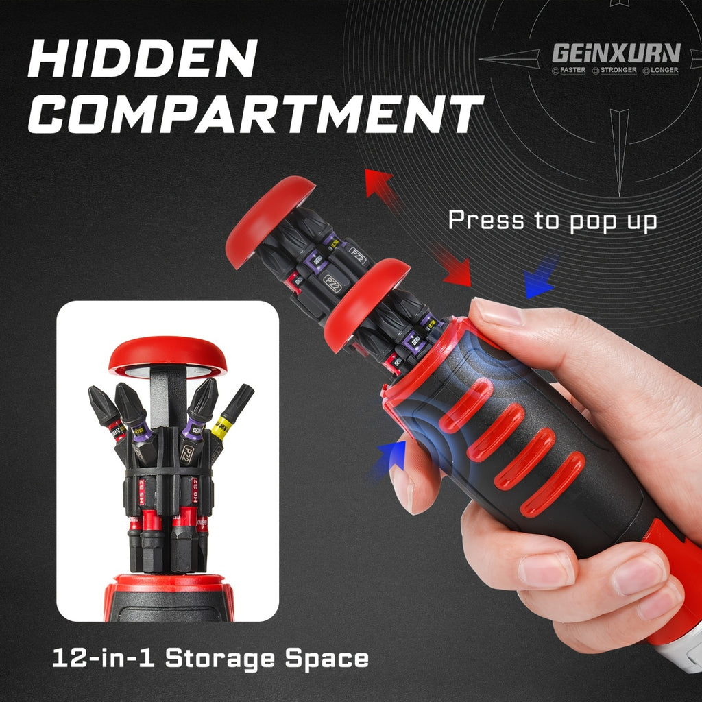 19pcs Ratchet Screwdriver Bit Set, 1pc Ratchet Screwdriver (All-In-One) 1pc Mini Wrench, 12pcs ULTRA TORQUE Bits (PH1*1, PH2*2, PH3*1, SQ1*1, SQ2*1, SQ3*1, T20*2, T25*2, SL#8*1, ) 5pcs 65Mm Nut Drive