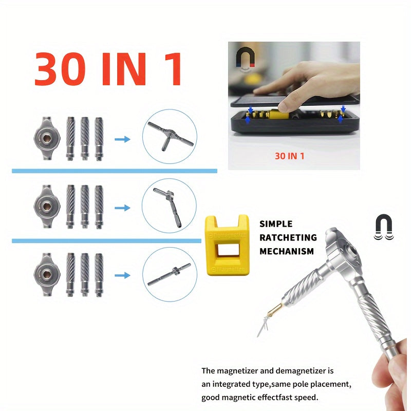 24-in-1 Magnetic Screwdriver Set, Multifunctional Hand Tool Kit with Detachable T-Handle Ratchet, Iron Material, Uncharged Manual Operation, DIY Home Maintenance Tool Box