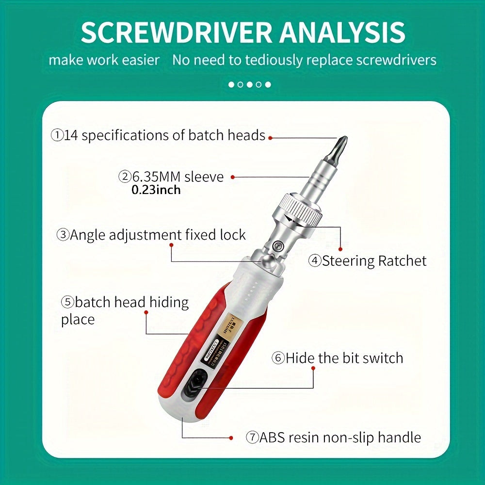 Mr Tools 15in 1 Portable Precision Ratchet Screwdriver Set with Magnetic Bit, Multifunctional Repair Tool Combination Tool, Birthday Gifts Christmas Gifts
