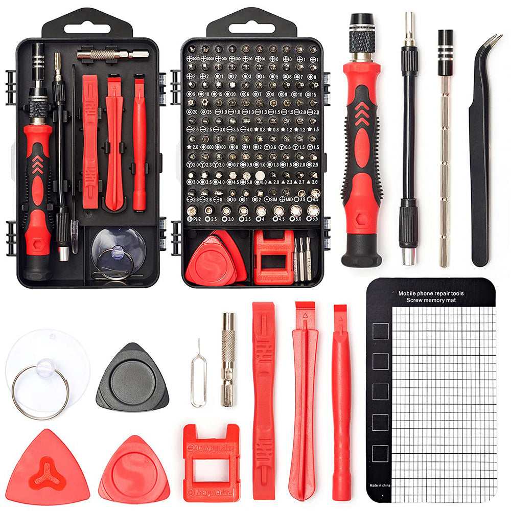 [122in1 VMAN Repair Kit] 122in 1 VMAN Electronics Repair Tool Kit, Precision Screwdriver Set | Carbon Steel, Non-Slip Handle, Flat/Phillips/Torx Heads, Polished Finish, Red & Blue, Professional Repair Equipment | Organized Tool Case, Durable Tool Set for