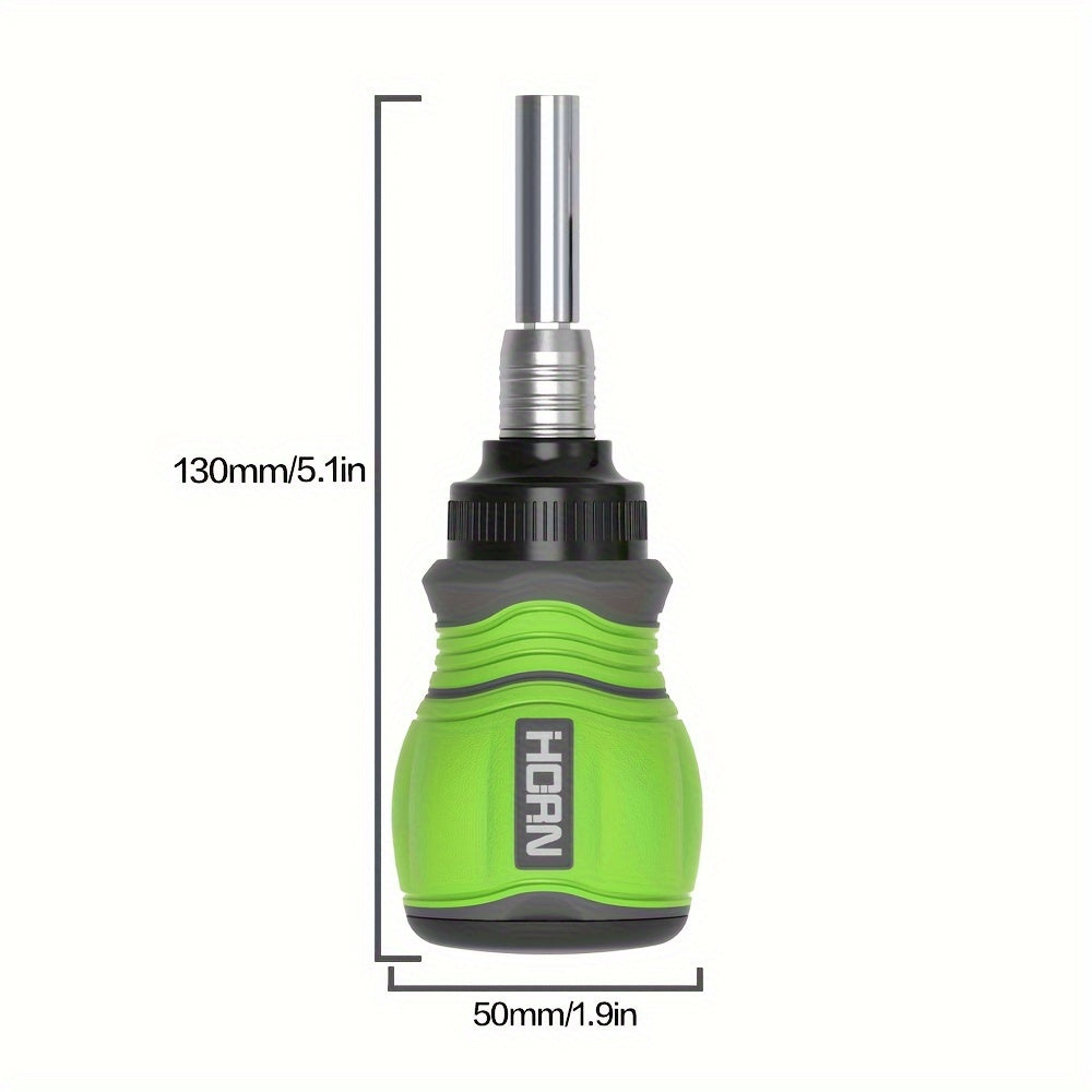 11-in-1 Chrome Vanadium Steel HORN Multi-Function Magnetic Screwdriver Set - Retractable, Rust-Resistant, Non-Slip Grip, Flat, Phillips, Hex Head Styles for Home, Office, Indoor Use - Orange, Green
