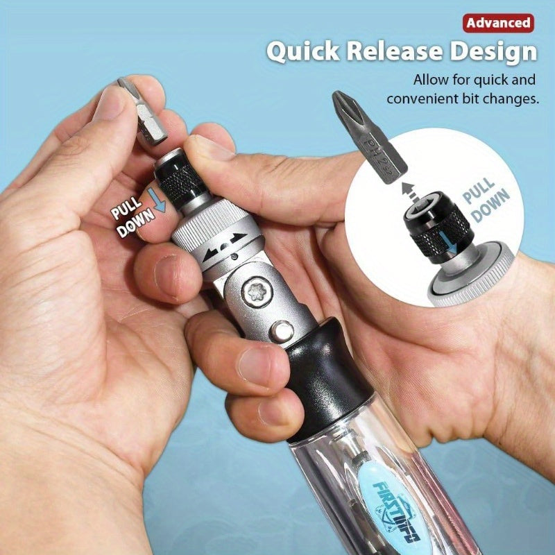 14pcs 5-Way High Torque Steel Balls Ratchet Screwdriver Set with Transparent Handle, Includes Bits for Watch and Glasses Repair, Watch Repair Tools, Ergonomic Grip, Precision Engineering, Multitool Screwdriver, Hobbyist Repairers, Compact Design, Durable