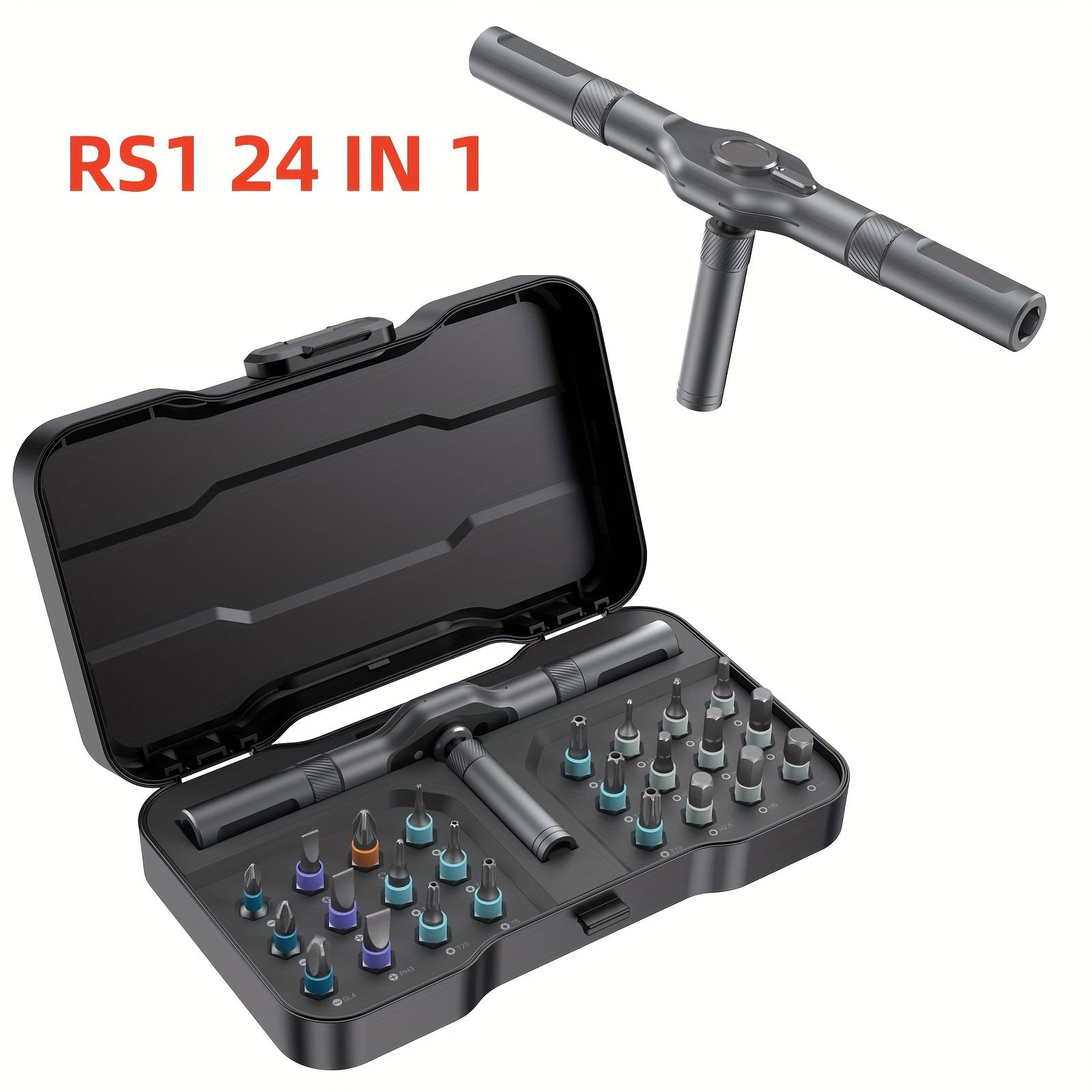 24-in-1 Magnetic Screwdriver Set, Multifunctional Hand Tool Kit with Detachable T-Handle Ratchet, Iron Material, Uncharged Manual Operation, DIY Home Maintenance Tool Box