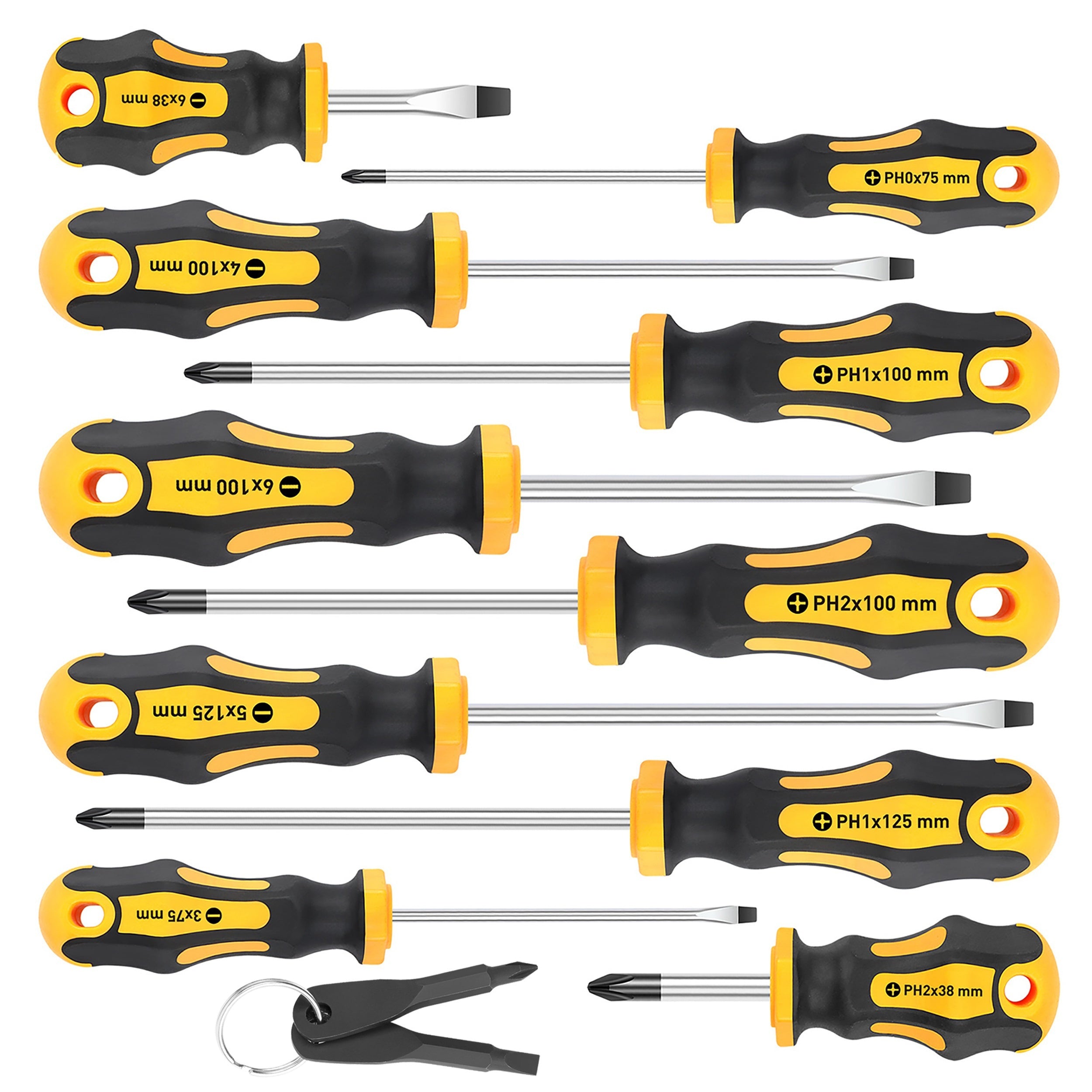 12pcs Professional Magnetic Screwdriver Set with 5 Phillips & 5 Slotted Tips, 2 Key Screwdrivers, Ergonomic Cushion Handle, Durable Steel, Ideal for Electrical, Carpentry, and Manual Work - No Assembly Required, Screwdrivers for Repai