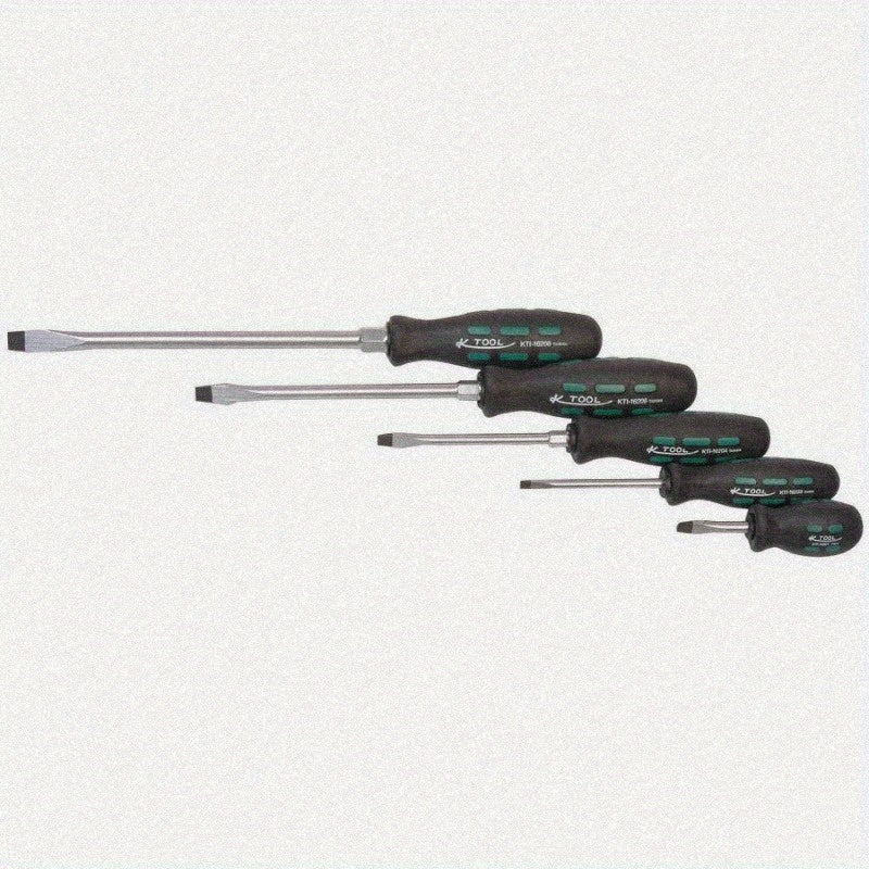 5pcs Slotted Screwdriver Set, Metal, Non-Electric, with Green and Black Handles, for Home Improvement and DIY Projects, Home Improvement Tools | Slotted Screwdriver Set | Durable Metal Construction, Screwdriver Set