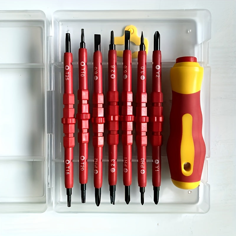 [8-in-1 magnetic screwdriver set] Double headed multi size manual tool set, 8pcs set of professional maintenance tools, anti slip handle+portable box, suitable for repairing tables, chairs, and various furniture