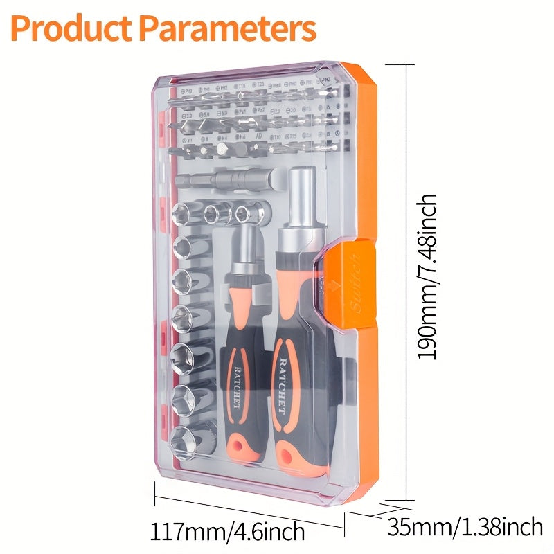 Ratchet Screwdriver Set, 42-in-1 with Magnetic Two Handles, Convertible Chuck for Electronics, Bicycles and Furniture Repair - Includes Flat Head, Hexagon, Phillips Bits, High-end Boxed