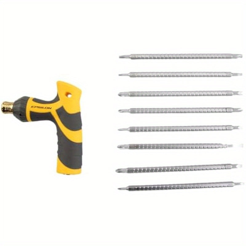 9-In-1 T-Type Dual Purpose Industrial Grade Ratcheting Screwdriver Tool Set With High Torque Alloy Steel Ratchet Ergonomic PP+TPR Grip Handle 9 Bits Sizes