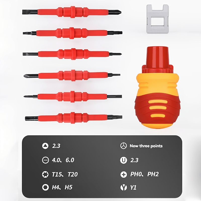 14-in-1 Portable Electrician Screwdriver Set with Ratchet Handle - Metal, Multi-Functional Repair Tools for Electrical Work, Includes Phillips, Flathead, and Torx Heads, Compact Design for Easy Storage, Compact Screwdriver Se, No electricity