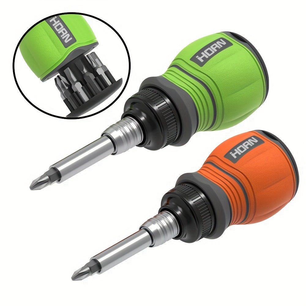 11-in-1 Chrome Vanadium Steel HORN Multi-Function Magnetic Screwdriver Set - Retractable, Rust-Resistant, Non-Slip Grip, Flat, Phillips, Hex Head Styles for Home, Office, Indoor Use - Orange, Green