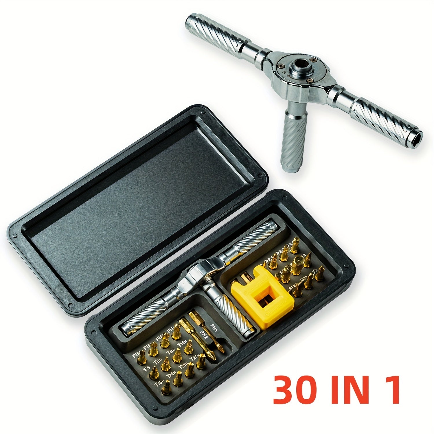 24-in-1 Magnetic Screwdriver Set, Multifunctional Hand Tool Kit with Detachable T-Handle Ratchet, Iron Material, Uncharged Manual Operation, DIY Home Maintenance Tool Box
