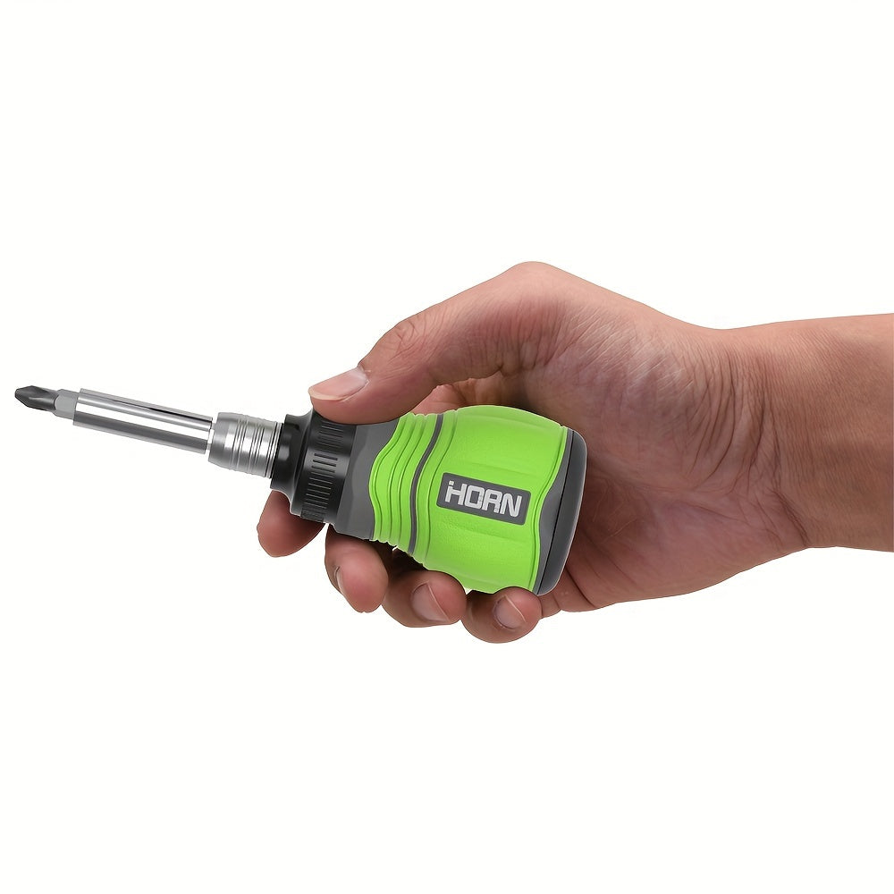 11-in-1 Chrome Vanadium Steel HORN Multi-Function Magnetic Screwdriver Set - Retractable, Rust-Resistant, Non-Slip Grip, Flat, Phillips, Hex Head Styles for Home, Office, Indoor Use - Orange, Green