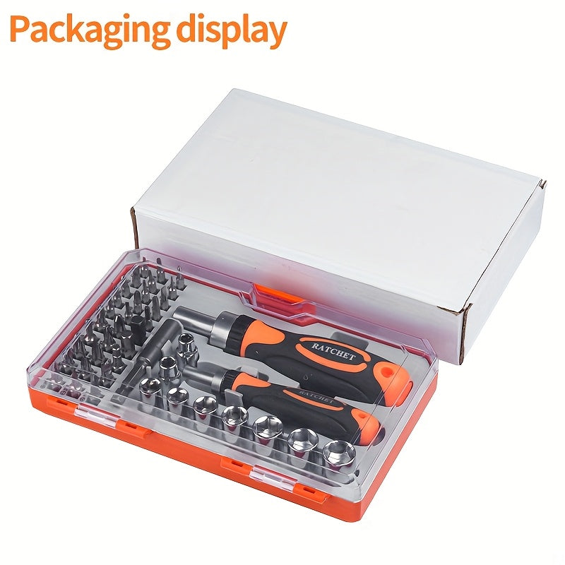 Ratchet Screwdriver Set, 42-in-1 with Magnetic Two Handles, Convertible Chuck for Electronics, Bicycles and Furniture Repair - Includes Flat Head, Hexagon, Phillips Bits, High-end Boxed