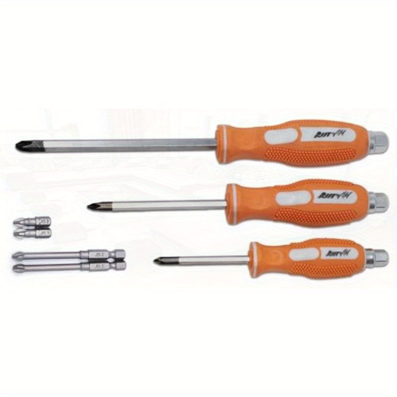 7pcs JIS Japanese Industrial Standard Driver Set with #1 #2 #3 Screwdrivers & Short/Long Bits (1/4" Drive) - Heavy-Duty Chrome Vanadium Steel & S2 Steel Construction, Magnetic Impact-Resistant Bits for Professional Mechanics, DIY, Vintage Machinery &